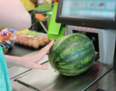 Self-checkout registers perform well with packaged goods with clear barcodes and labeling.