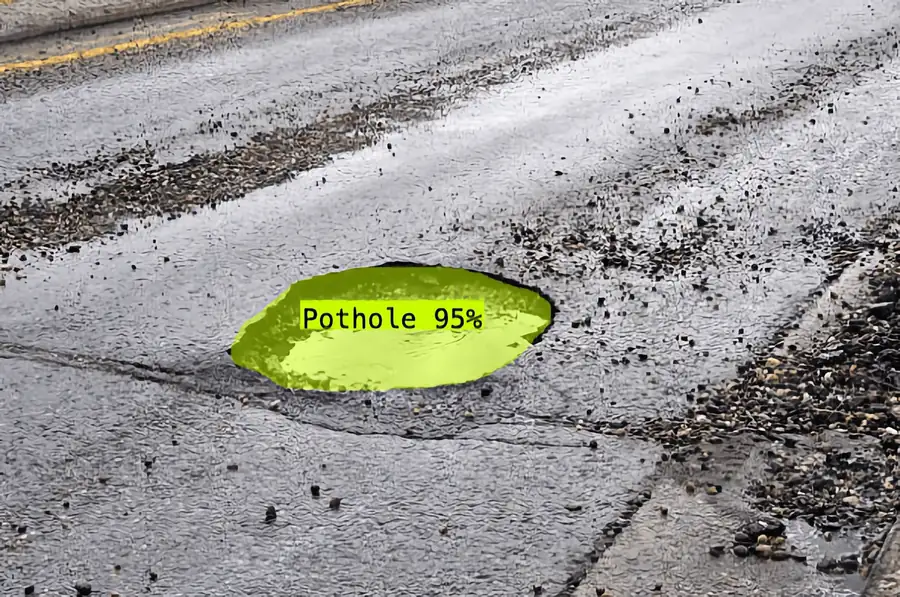 pothole on a road detected by AI